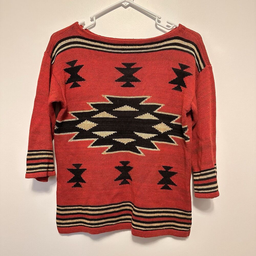 Chaps Ralph Lauren Womens XS Aztec Navajo Southwestern Knit Top Linen Blend Boho